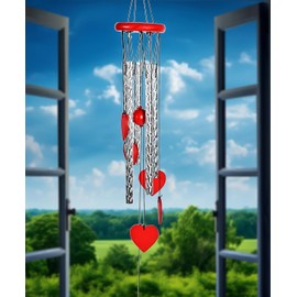 BEZAVO Heart Shape Wind Chime, Wind Chimes Outdoor Deep Tone, Sympathy Wind Chimes for Outside, Gifts for Mother Mom Women, Garden Home Yard Hanging Decor (26" Red)