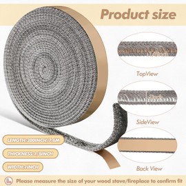 Pushglossy Self Adhesive Stove Window Glass Gasket Tape 1" Width 300" Length Fiberglass Flat Stove Door Glass Gasket Self Stick Flat Gasket Tape for Stove and Fireplace Window Glass