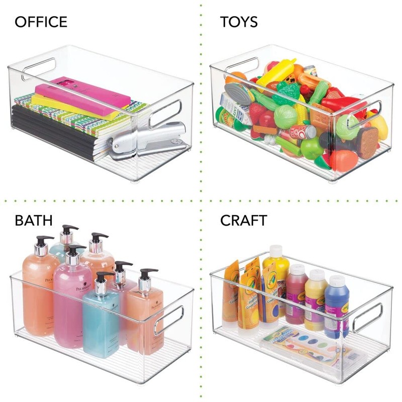 mDesign Plastic Deep Bin Organizer Caddy Container w/ Handles for