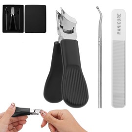 Eagle Beak Beveled Nail Clippers, Wide Jaw Anti-Splash Slanted Nail Clipper Set Long Handle Sharp Curved Blade for Thick/Ingrown Toenails Seniors Precision Care(Black)