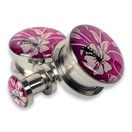 Mystic Metals Body Jewelry Pair of Screw on Floral Pattern Style 1 Picture Plugs (8g (3mm))