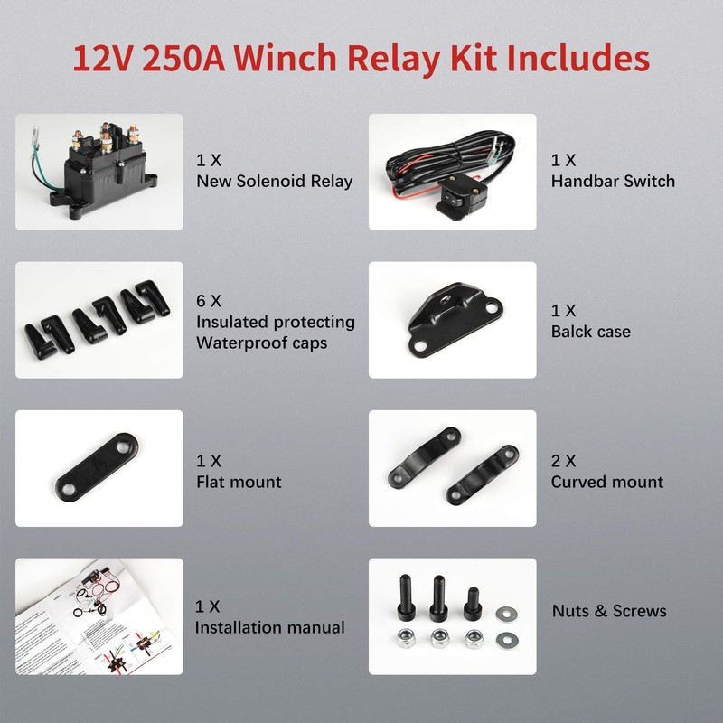 APIELE 12V 250A Winch Solenoid Relay Kit & Winch Rocker