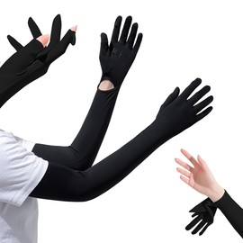Women's Arm Cover, Sun Protection, UV Protection, Cold Feeling, Summer, Sleeve Cover, Fingertips, Long Gloves, Removable, Anti-Slip, Smartphone Operation, Cool, Bicycle, Golf, Fishing, Cycling
