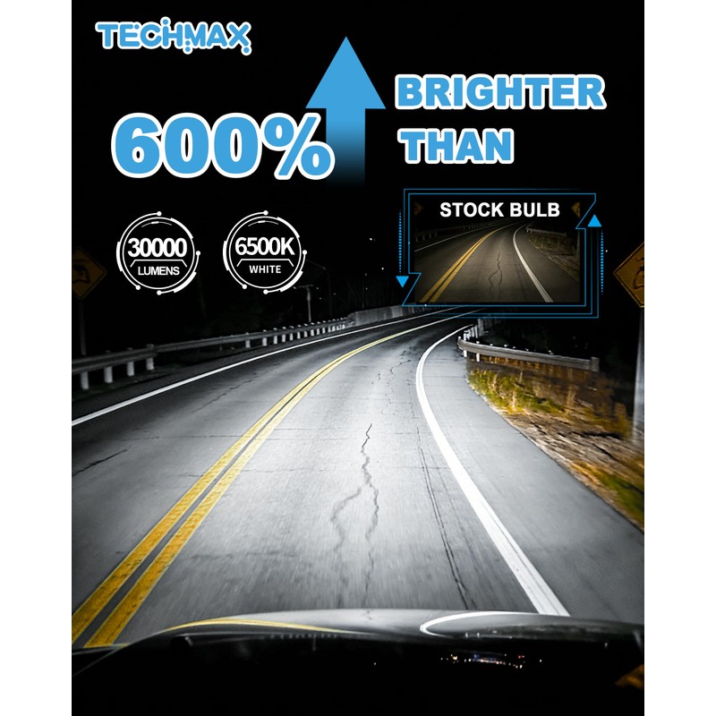 TECHMAX H7 Light Bulb, 6500K Xenon White 30000LM +600% Extremely