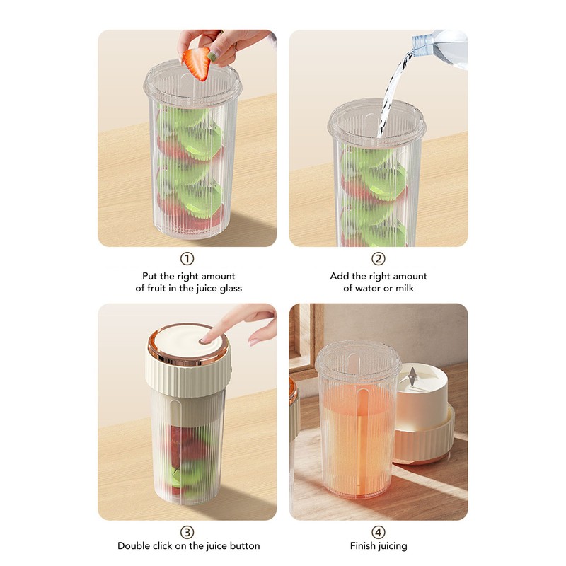 Blender Cup Beige 300ml 1500mAh USB Rechargeable Cordless 22000rpm Smoothie