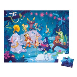 Janod 36 Piece Children’s Jigsaw Puzzle - Summer Festivities - Giftable Carrying Case with Fabric Handle - Whimsical Jungle Concert - Ages 4-8 Years - J02539
