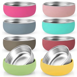 YZNlife 8pcs Stainless Steel 5 Inches Wide Baby Bowls with Removable Silicone Shell Toddler Bowls Kids Bowls Anti Scald Snack Container,Dishwasher Safe