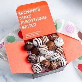 Brownie Points Brownie Bruffles: 18-Individually Wrapped Brownie Bruffles. Brownie Bruffle is a Brownie rolled in Ganache, cream cheese and wrapped in a rich chocolate shell. Gourmet gift for Her, Him, Friends or Family. Gift Boxed with a Bow. (BP_BRUFFLES18)
