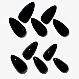 GLAMERMAID Press on Nails Almond 2 Sets,48 PCS Black（Matte & Glossy） False Nails with Design,Glue on Nails for Women,Reusable Acrylic Stick on Nails Tips,Dec-1688#26