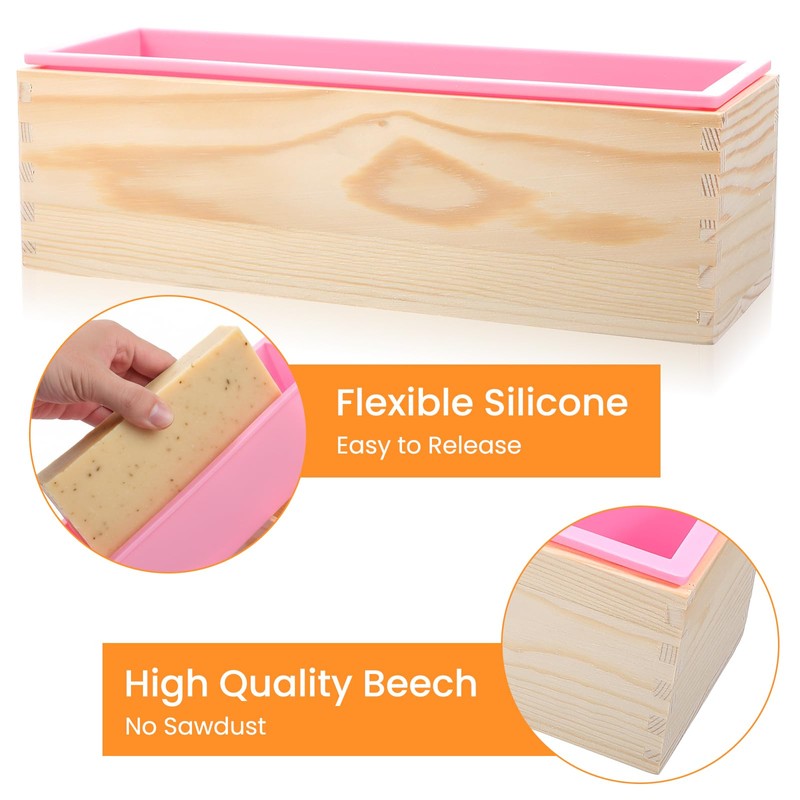 2 Pcs Rectangular Loaf Soap Molds Kit with Wooden Box,
