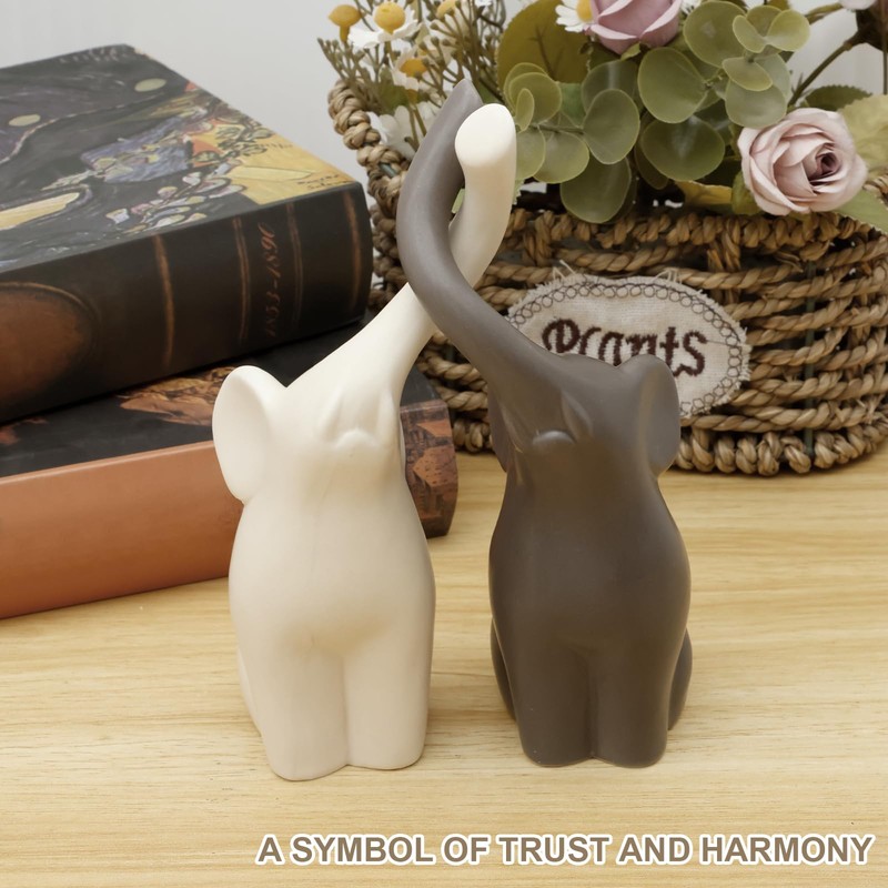 2 Pcs Loving Elephant Statue, 7inch Elephant Couple Figurine Modern