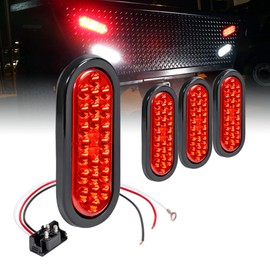 TRUE MODS 4pc 6" Red Oval LED Trailer Tail Light Kit [DOT FMVSS 108] [SAE STIP] [24 LED] [Grommet & Plug Included] [IP67 Waterproof] [Stop Turn Tail] Trailer Brake Lights for Boat Trailer RV Trucks