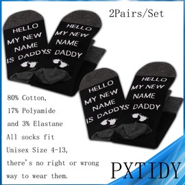 PXTIDY 2 Pairs Daddy Socks Gift for New Dads Hello My NEW Name Is Daddy Pregnancy Announcement Gift for Dad To Be