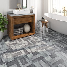 Livelynine Gray Reclaimed Wood Peel and Stick Floor Tile Waterproof Vinyl Flooring Planks 12x12" 4-Tiles Bathroom Floor Tile Stickers Self Adhesive Decal Tiles Removable Kitchen Laminate Flooring