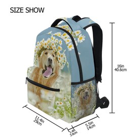 Pfrewn Golden Retriever Dog Happy Daisy Flowers Backpacks for Girls Boys Puppy Animals School Backpack Bookbags for Kids Students 17"