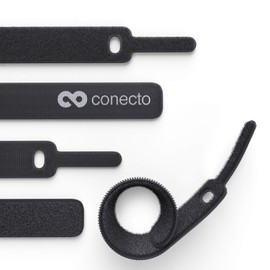 conecto Velcro Cable Ties 15 cm Velcro Tape with Loop Cable Management Cable Organiser Velcro Cable Ties Velcro Black Pack of 30