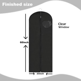 LXLOVESM Dress Bags for Gowns Long, 60'' Garment Bags for Hanging Clothes, Suit Bag Cover for Storage and Travel, with Clear Heart Window, 2 Pack (Black)