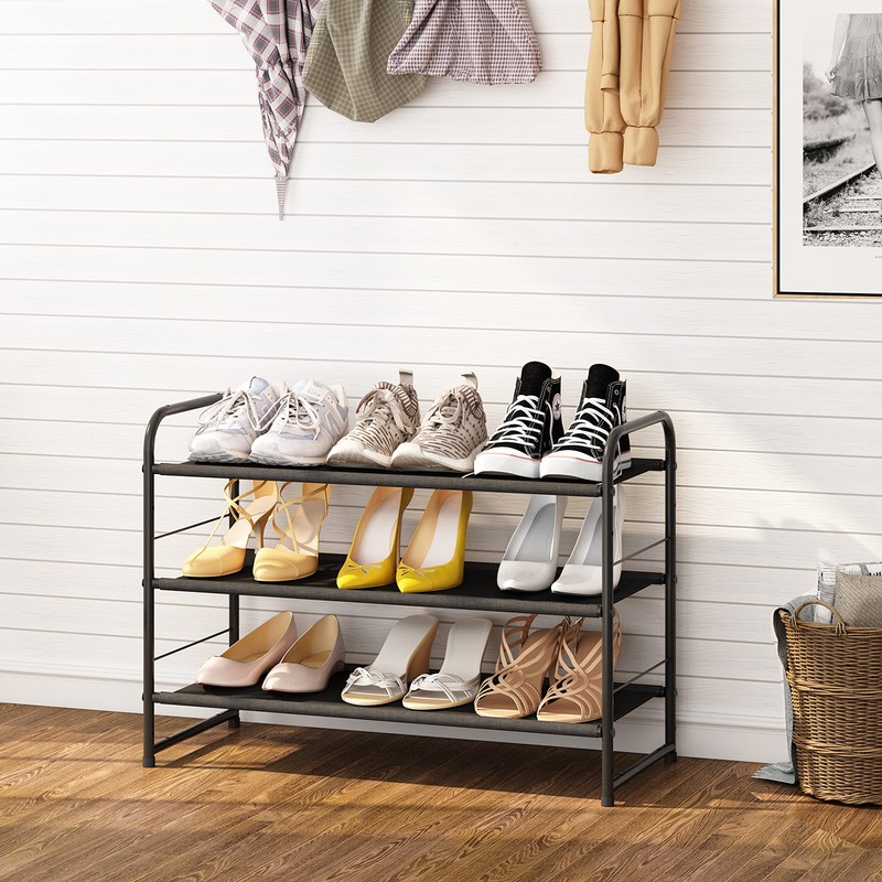 Simple Trending 3 Tier Stackable Shoe Rack, Expandable Adjustable Fabric