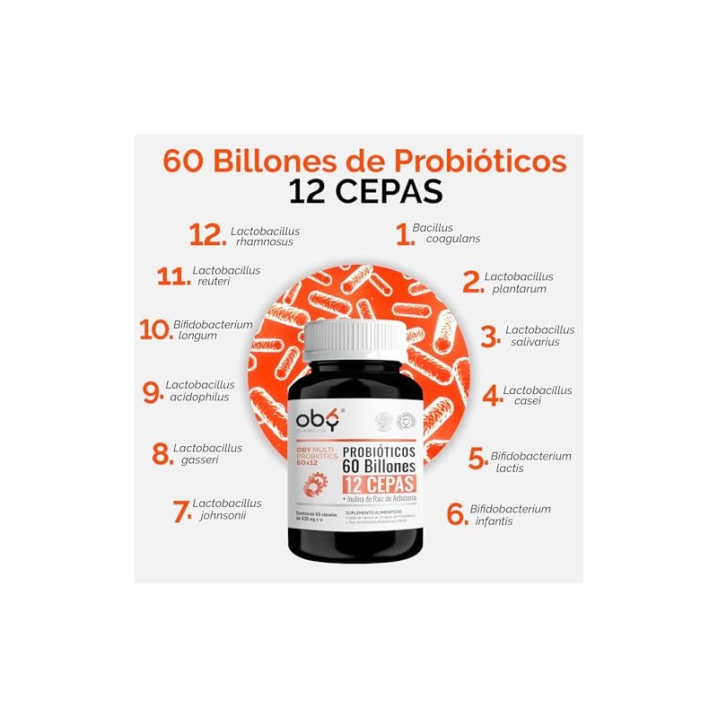 Probioticos 60 Billones de 12 Cepas + Prebioticos con Inulina
