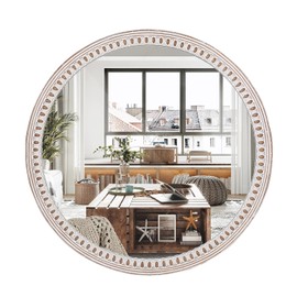 24 Inch Farmhouse Round Wood Mirror for Wall Decor, Rustic Decorative Circle Mirrors for Bathroom Over Sink, Living Room, Entryway, Bedroom