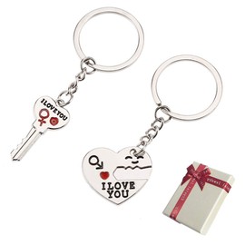 Huture Pair of Key Rings with Engraving Red Heart Partner Key Ring I Love You Mother's Day Father's Day 2-Piece Love Pendant for Birthday Anniversary