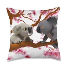 SILKY SUTERA Koala & Sloth ON Sakura Cherry Blossom Tree Throw Pillow, 18x18, Multicolor