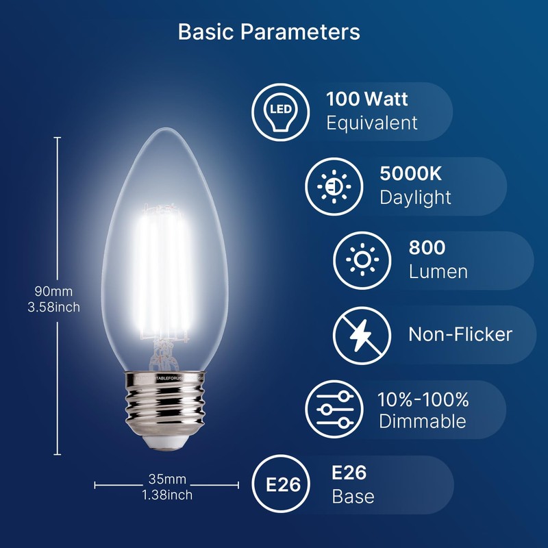 FLSNT 100W Equivalent LED Chandelier Light Bulbs E26 Base, 5000K