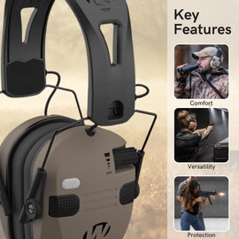 Walker's Razor Slim Quad Electronic Earmuffs with Bluetooth Technology (FDE) Bundle with Razor Walkie Talkie Attachment, Gel Ear Pad (Black), Sport Shooting Glasses, and Cleaning Cloth (5 Items)