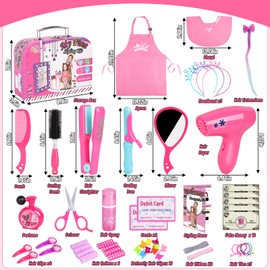 Friseurset Spielzeug Kinder,Gifts2U Friseur Set Schönheitssalon Set mit Spielzeug Haartrockner Haarglätter Kamm Spiegel Schürze Haarstyling Zubehör Kinderschminke Rollenspiel für Mädchen ab 3-8 Jahre