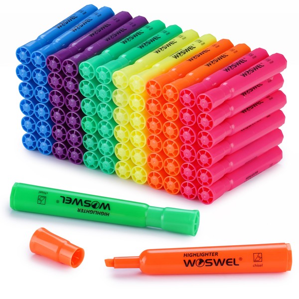WOSWEL Highlighters Bulk, 72 Pack Tank Style Highlighters Assorted Fluorescent