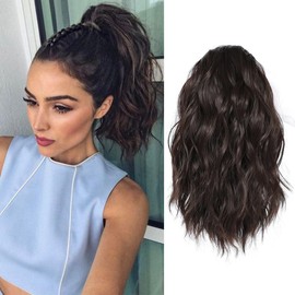 XFSRG 30 cm Pferdeschwanz Haarteil mit Kordelzug und welligem Design als Synthetische Haarextension für Damen zur Einfachen Verlängerung oder als Voluminöser Ponytail (Braun-Schwarz)