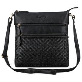 Benthill Genuine Leather Shoulder Bag, Women's Shoulder Bag Made of Cowhide Leather, Slim Vintage Women's Handbag with Braided Pattern, black, shoulder bag