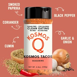 Kosmos Q Taco Seasoning, Bold Natural Fajita and Taco Spice Mix for Ground Beef, Chicken, Pork, Veggies, Sugar Free Seasoning with Garlic, Cumin and Fennel Seed, Low Sodium, 4.9 oz Shaker Bottle