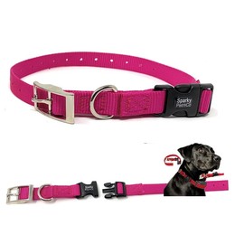 Sparky Pet Co - ECollar Replacement Strap - Easy Release Double Buckle Dog Collar - Rugged Nylon - Adjustable - D Ring - Quick Release Metal Clasp - for Invisible Fence Systems - 1" x 28" - Raspberry