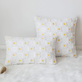 Fycyko Set of 2 Decorative Throw Pillow Covers 30x50 cm Daisy Sun Flower Jacquard Pillowcase 45x45 cm Soft Square Lumbar Cushion Cover for Home Decor Sofa Bedroom Car Couch 12x20 Inch - White