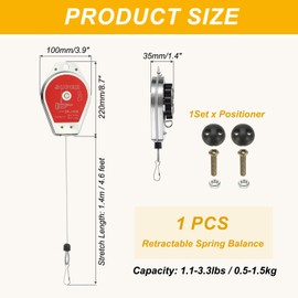 PATIKIL Retractable Spring Balancer, 1.1-3.3lbs (0.5-1.5kg) Bearing Spring Tool Load Balancer 4 Feet Adjustable Cable Retractor Holder with Positioner for Assembly Line Hanging, Silver