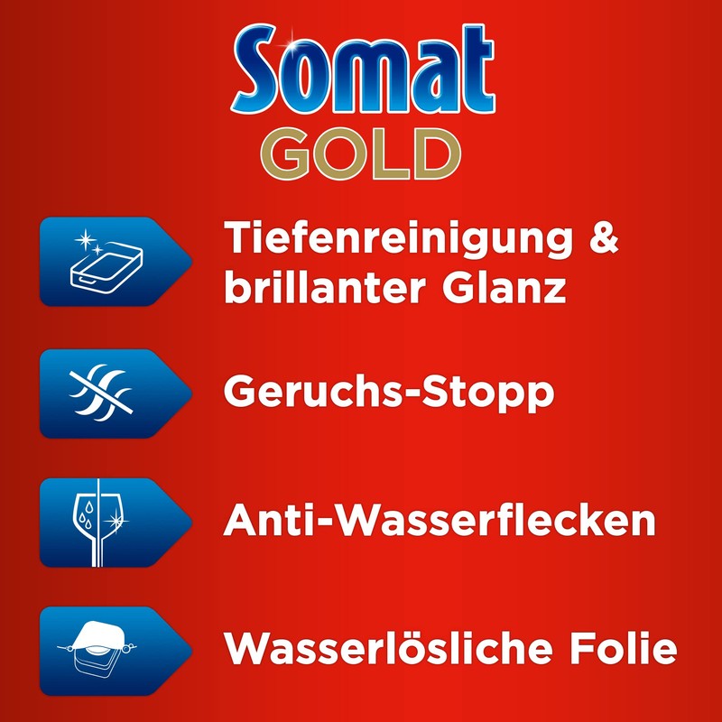 Somat Gold Dishwasher Rinse Tabs with Extra Strength Against Burnt-On