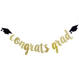 Qttier Congrats Grad Gold Glitter Banner-Graduate Party Decorations