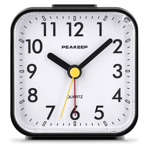 Peakeep Small Battery Operated Analog Travel Alarm Clock Silent No