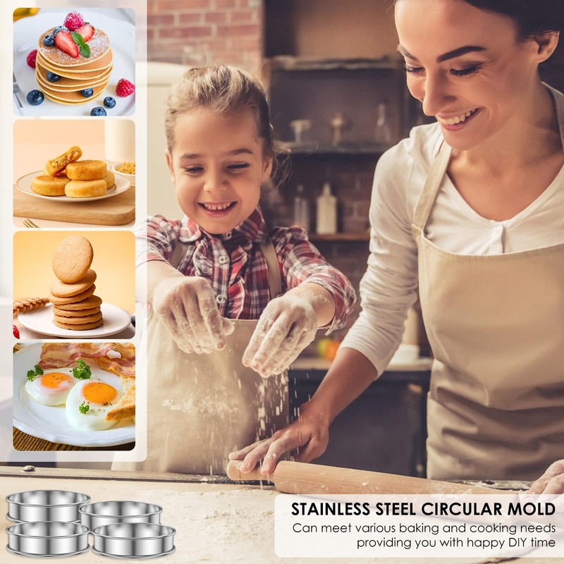 12 Pcs Crumpet Rings 10cm Stainless Steel Baking Rings for