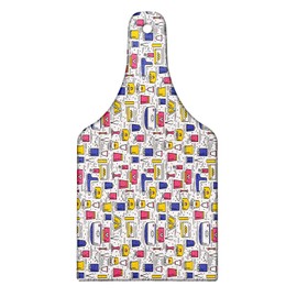 Ambesonne Hipster Cutting Board, Body Care Tools from Hair Dryer Toothbrush and Cosmetic Products Pattern, Decorative Tempered Glass Cutting and Serving Board, Wine Bottle Shape, White and Multicolor