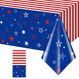 1Pcs Patriotic Tablecloths for 4th of July Decorations,Red White Blue Star Plastic Disposable Table Cover for Fourth of July Memorial Patriotic Day Independence Veterans Day Party Supplies,54x108 Inch