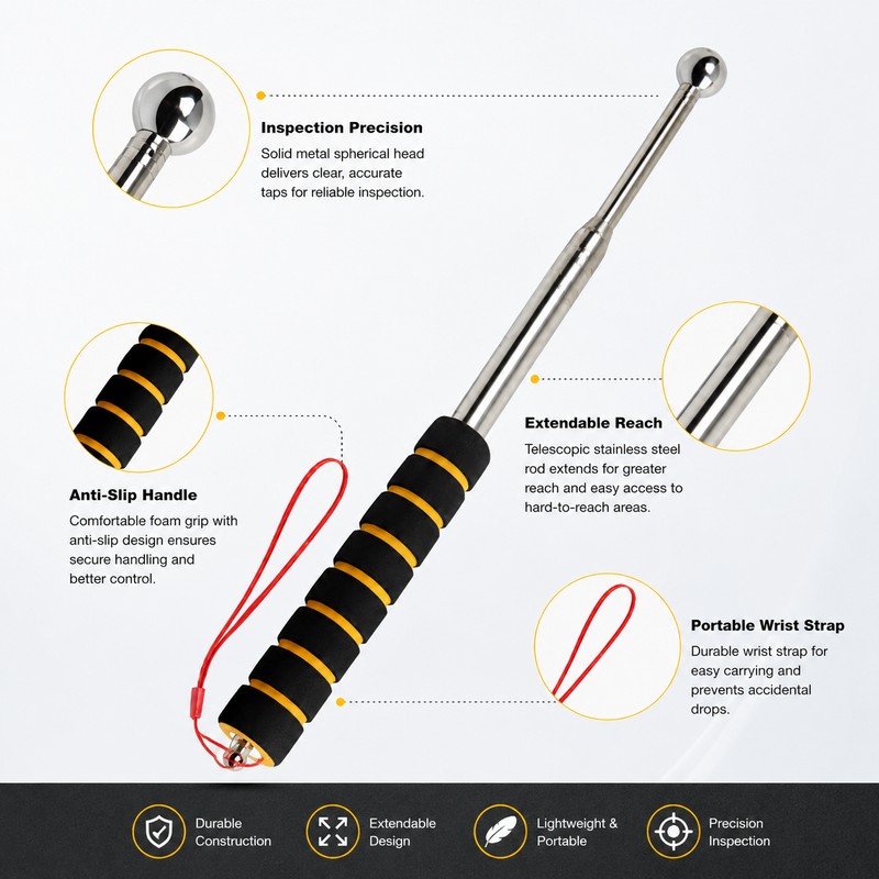 Telescopic Tile Inspection Hammer for Building Checks – Stainless Steel