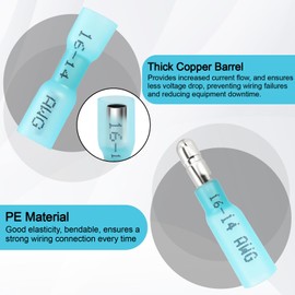 300PCS Heat Shrink Electrical Bullet Wire Connectors Kit for Wiring,Blue 14-16AWG Waterproof Male and Female Bullet Butt Terminals for Marine,Boat,Stereo,Motocycle,12V Truck Light,DIY.