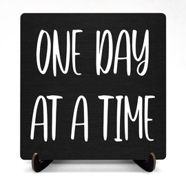 One Day at A Time Wooden Sign 5x5 Inch, Decorative Wood Sign, Motivational Warm Gift for Women, Desk Sign For Home Bedrooom Decor, Desk Sign for Office Decor DMP49