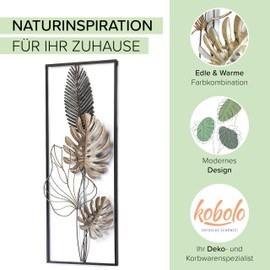 Kobolo Wall Decoration Metal Picture – Monstera – Metal – 29 x 74 cm – White Gold