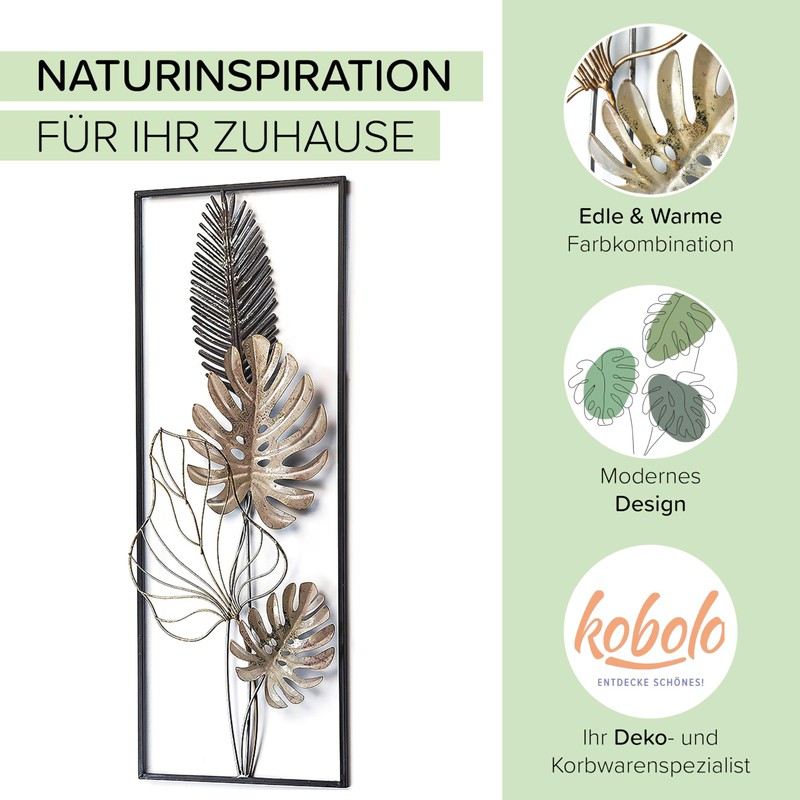Kobolo Wall Decoration Metal Picture – Monstera – Metal –