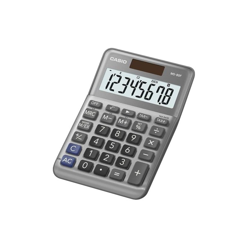 Casio MS-80F Small Desktop Calculator, Tax Calculation, 8 Digits, Aluminium