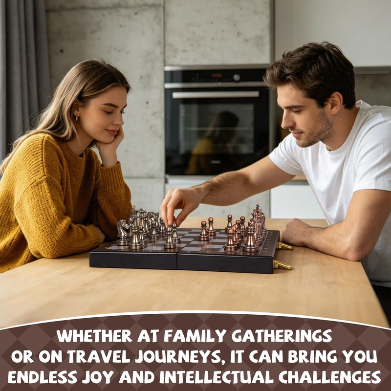 Magnetic Travel Chess Set, Folding Wooden Chess Board with Acrylic