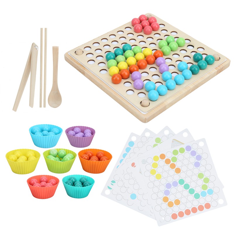 Children Wooden Clip Beads Puzzle Board Hands Brain Training Bead
